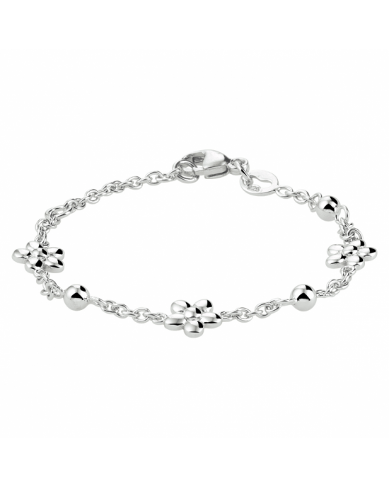 Gerhodineerd 925 zilveren armband uitgevoerd met bolletjes en schattige bloemen. De armband heeft draaglengtes van 11 tot 13cm en een stevige karabijn sluiting. De bloemen hebben een afmeting van 6.5x9.5mm. De schakelbreedte is 1.8mm. - 11115796
