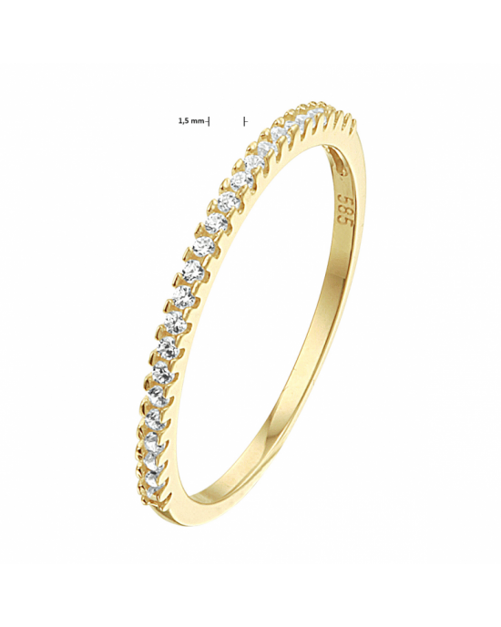 14 krt Geelgouden aanschuifring uitgevoerd met een schitterende zirkonia rij. De ring heeft een breedte van 1.5mm - 11115714