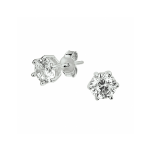Gerhodineerd zilveren oorknoppen uitgevoerd met  een briljant geslepen zirkonia in een chaton zetting en stevige poussette sluiting. De zirkonia steen heeft een afmeting van 6 mm. - 11114797
