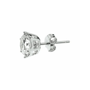 Gerhodineerd zilveren oorknoppen uitgevoerd met  een briljant geslepen zirkonia in een chaton zetting en stevige poussette sluiting. De zirkonia steen heeft een afmeting van 6 mm. - 11114797