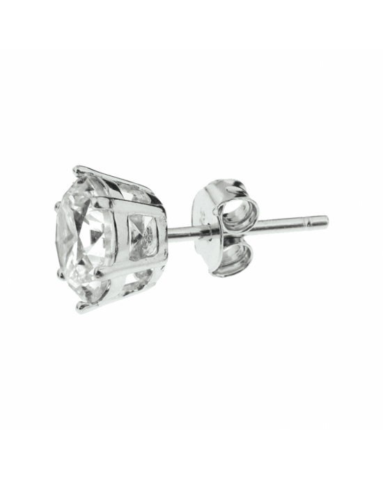 Gerhodineerd zilveren oorknoppen uitgevoerd met  een briljant geslepen zirkonia in een chaton zetting en stevige poussette sluiting. De zirkonia steen heeft een afmeting van 6 mm. - 11114797