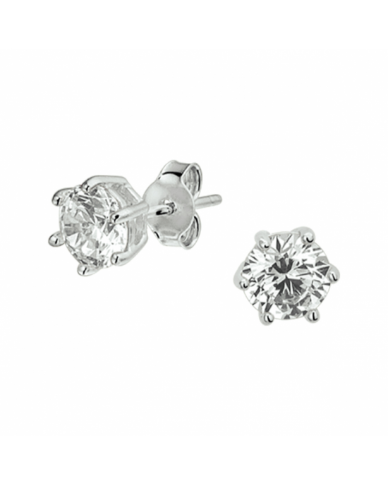 Gerhodineerd zilveren oorknoppen uitgevoerd met  een briljant geslepen zirkonia in een chaton zetting en stevige poussette sluiting. De zirkonia steen heeft een afmeting van 6 mm. - 11114797