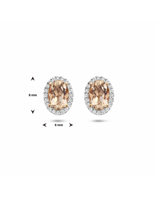 14 karaats Rosegouden entourage oorknoppen uitgevoerd met schitterende morganiet. De morganiet stenen hebben een totaal steengewicht van 1.20ct (2x 0.60ct).de diamanten 0.12 (2 x 0.06crt) - 11111538