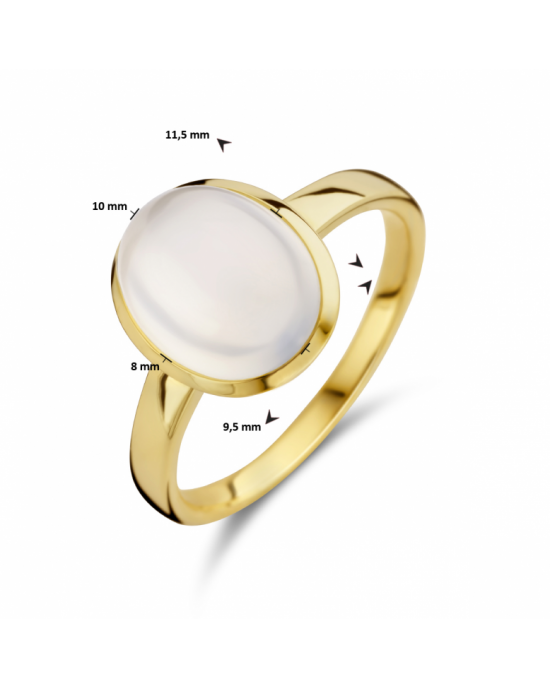 14 karaats Geelgouden ring uitgevoerd met een schitterende witte maansteen. De ring heeft een afmeting van 11.5x9.5mm. maansteen is 10 x 8 mm,3,25 crt. Op maat 17,5 - 11111533