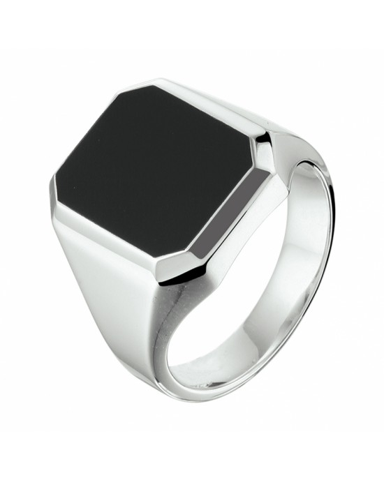 zilveren zegelring 8-kant en voorzien van een onyx - 11111135