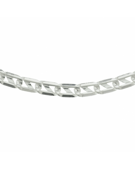 Massief zilveren fantasieschakel collier,  plat 7,0 mm breed en 60 cm lang. - 11112498