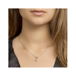 Gerhodineerd zilveren collier met een hangerte weten een hart van zirkonia. De lengte van het collier bedraagt 41cm met 4cm extensie. De schakelbreedte bedraagt 1.3mm. - 11115098