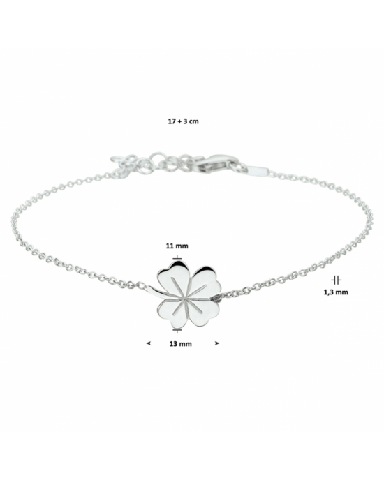 Gerhodineerd zilveren armband met een klavertje 4 in het midden, lengte 17 + 3 cm - 11115477