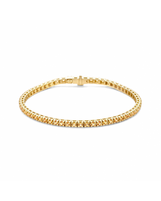 14k Geelgouden tennisarmband met schitterende geel saffier. De armband heeft een draaglengte van 18cm. De saffier stenen hebben een totaal steengewicht van 1.786ct. Veiligheidssluiting. - 11111454