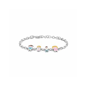 Gerhodineerd 925 zilveren armband uitgevoerd met vier hangers van een vader, een moeder en twee kinderen. De armband heeft een schakelbreedte van 3.2mm en is uitgevoerd met karabijnsluiting. 13 + 2 cm - 11115797