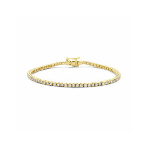 14krt Geelgouden tennisarmband uitgevoerd met schitterende labgrown briljant geslepen diamanten. De tennisarmband heeft een draaglengte van 17.5cm en een schakelbreedte van 2.3mm, voorzien van een insteekveer en een veiligheidsachtje Het diamantgewicht is
