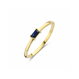 14k Geelgouden ring uitgevoerd met een schitterende blauwe saffier. De ring heeft een breedte van 2.5mm en de saffier heeft een steengewicht van 0.20ct ( 2 x 4 mm ) safier staat ook voor de geboortemaand september - 11114935