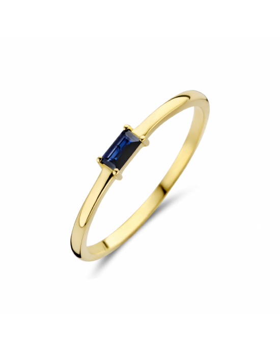 14k Geelgouden ring uitgevoerd met een schitterende blauwe saffier. De ring heeft een breedte van 2.5mm en de saffier heeft een steengewicht van 0.20ct ( 2 x 4 mm ) safier staat ook voor de geboortemaand september - 11114935