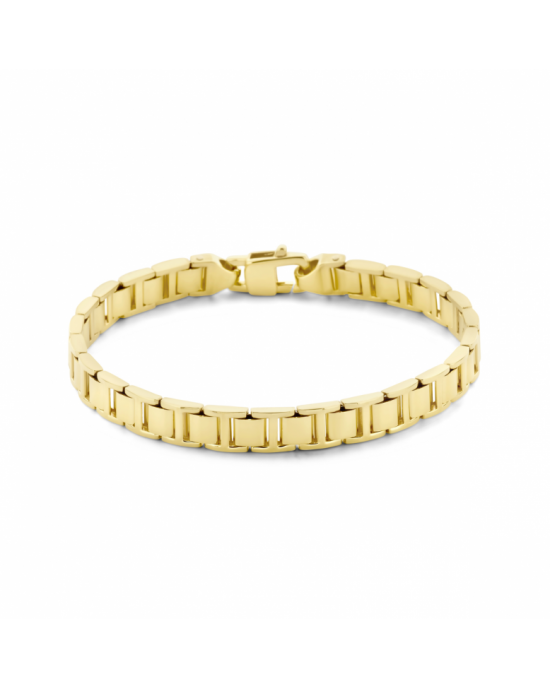 14k Geelgouden fantasieschakel armband, zware uitvoering met een schakelbreedte van 7.8mm. De armband heeft een draaglengte van 21.5cm en is uitgevoerd met karabijnsluiting. - 11113362