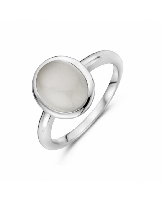 Gerhodineerd 925 zilveren ring uitgevoerd met donkergrijs maansteen. De ring heeft een afmeting van 12x10.5mm. Het steengewicht is 2.72ct. - 11113525