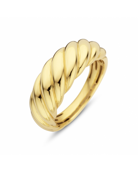 14k Geelgouden koord ring verlopend  op het breedtse gedeelte 8mm. De ring voelt comfortabel aan door de opengewerkte bodem. Op maat 17.75 - 11114038