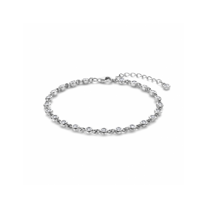 Gerhodineerd 925 zilveren fantasieschakel armband uitgevoerd met zirkonia in gladde zetkastjes, met een karabijn sluiting. De armband heeft een draaglengte van 17cm en een extensie van 3cm. - 11113345