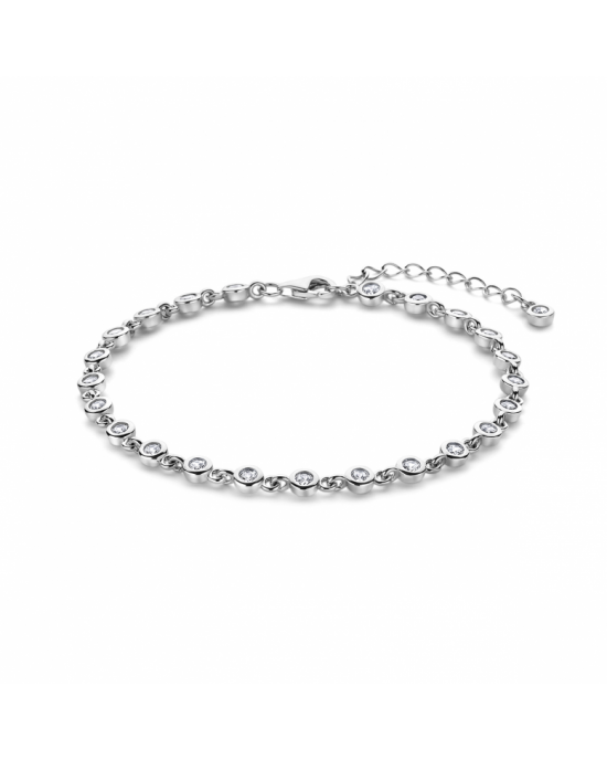 Gerhodineerd 925 zilveren fantasieschakel armband uitgevoerd met zirkonia in gladde zetkastjes, met een karabijn sluiting. De armband heeft een draaglengte van 17cm en een extensie van 3cm. - 11113345