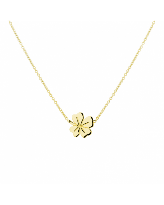 925 zilveren collier geel verguld,uitgevoerd met een klaver. Het collier heeft een draaglengte van 40cm en een extensie van 5cm. De schakelbreedte is 1.3mm. Geen garantie op plating. - 11115480