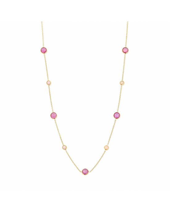 14k Geelgouden collier uitgevoerd met roze robijn en roze opaal. De draaglengtes van de collier zijn 42 en 45cm. De breedtes van de stenen met zetkast is 6.5 en 4.5mm. - 11113351