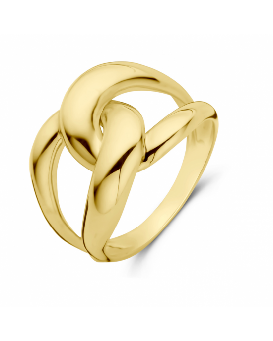 14k Geelgouden ring, dubbele lussen ingehaakt verlopend op het breedste gedeelte 14mm. Maat 17.75 - 11114039