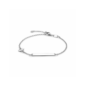 Gerhodineerd 925 zilveren graveerarmband met een plaat van 26x3.5mm en een klavertje. De armband heeft draaglengtes van 14cm en 16cm. De schakelbreedte is 1.3mm en de dikte van de plaat is 0.5mm. Uitgevoerd met een karabijn sluiting. - 11115798