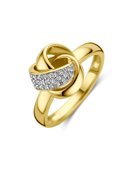 14krt Geelgouden fantasiering knoopmotief uitgevoerd met briljant geslepen diamant. De ring heeft een afmeting van 11x11mm. Het diamantgewicht is 0.11ct H-si pavé gezet - 11114936