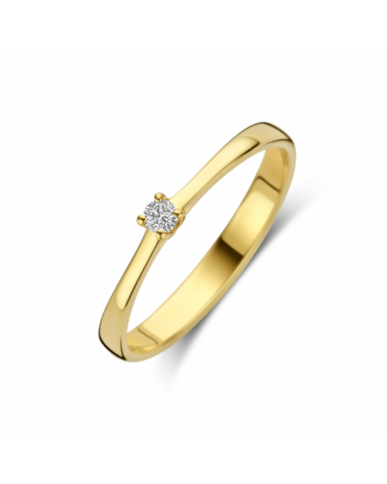 14krt Geelgouden solitairring met een 4-poots chaton welke is verfraaid met een 0.05 crt briljant geslepen diamant H/Si - 11116478