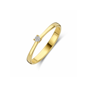 14krt Geelgouden solitairring met een 4-poots chaton welke is verfraaid met een 0.05 crt briljant geslepen diamant H/Si - 11116478