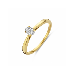 14krt Geelgouden fantasie solitair ring uitgevoerd met ovaal gefacetteerd geslepen ovale lab grown diamant H-Si De ring heeft een breedte van 5mm. Het totale diamantgewicht is 0.25ct. - 11114940