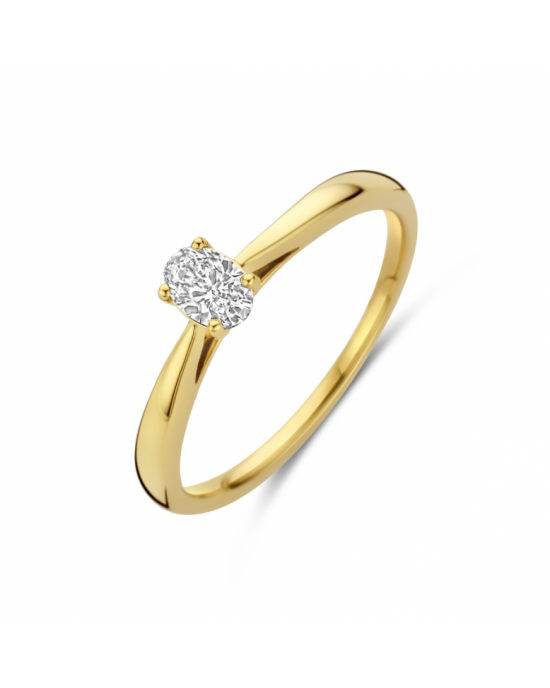 14krt Geelgouden fantasie solitair ring uitgevoerd met ovaal gefacetteerd geslepen ovale lab grown diamant H-Si De ring heeft een breedte van 5mm. Het totale diamantgewicht is 0.25ct. - 11114940