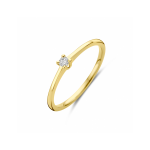 14k Geelgouden solitairring uitgevoerd met diamant. De ring heeft een stevige band met een breedte van 2.75mm.  De briljant geslepen diamant heeft een gewicht is 0.05ct. - 11115814