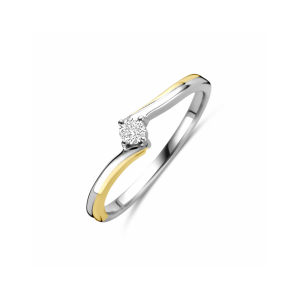14krt Geel en witgouden fantasie slagring uitgevoerd met 0.10 crt briljant geslepen diamant H/Si gezet in een 4-poots chaton - 11116476