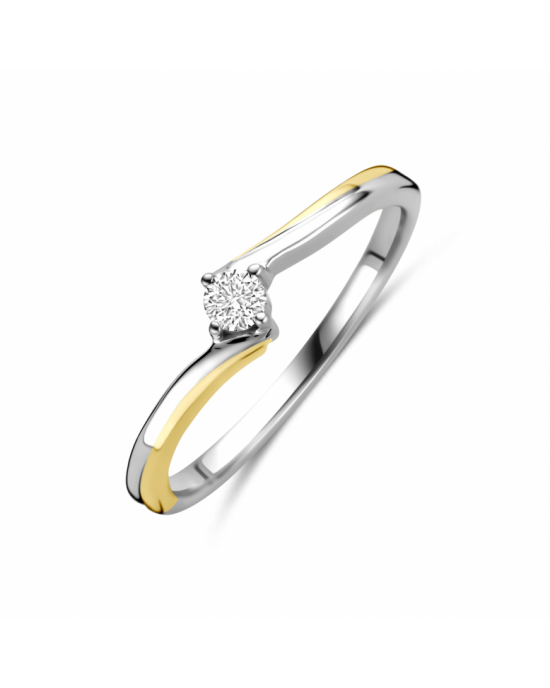 14krt Geel en witgouden fantasie slagring uitgevoerd met 0.10 crt briljant geslepen diamant H/Si gezet in een 4-poots chaton - 11116476