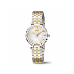 Boccia Titanium 3339-04 Dames  Dit dameshorloge van Boccia heeft een klassieke uitstraling. De 3339-04 heeft een ronde titanium horlogekast met een diameter van 30mm met een parelmoer wijzerplaat met een goudkleurige uursaanduiding. Met een vaste aanzet a