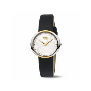 Boccia Titanium 3364-03 Dames  Dit dameshorloge van Boccia heeft een klassieke uitstraling. De 3364-03 heeft een ronde bicolor titanium horlogekast met een diameter van 32mm met een witte bewerkte wijzerplaat met een fijne uursaanduiding. Aan de titanium 