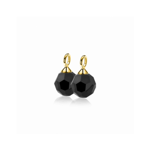 ZINZI gold plated zilveren oorbedels zwarte bead 10mm ZICH266ZG (zonder oorringen) - 11116291