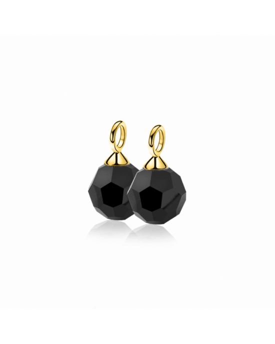 ZINZI gold plated zilveren oorbedels zwarte bead 10mm ZICH266ZG (zonder oorringen) - 11116291