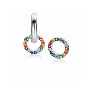 ZINZI zilveren oorbedels rond 8mm bezet regenboog kleuren ZICH2170Z (zonder oorringen) - 11116295