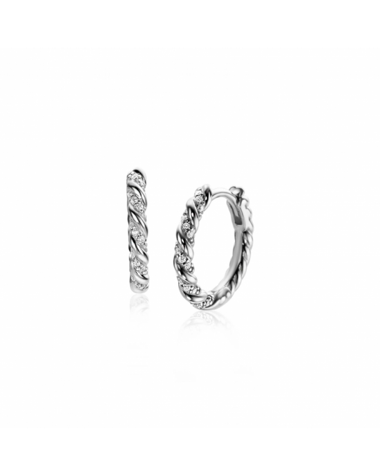ZINZI zilveren oorringen, gedraaid 15 x 2mm witte zirconia's, ZIO2320 - 11116297