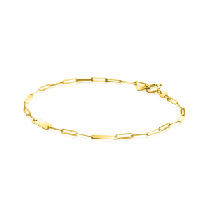 ZINZI Gold 14 krt gouden schakelarmband met paperclip schakels (1,8mm breed) en drie gladde plaatjes 19cm ZGA443 - 11116292