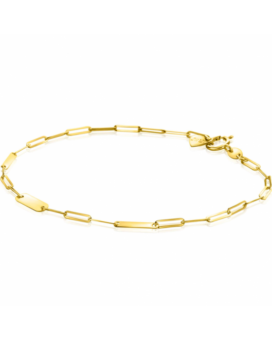 ZINZI Gold 14 krt gouden schakelarmband met paperclip schakels (1,8mm breed) en drie gladde plaatjes 19cm ZGA443 - 11116292