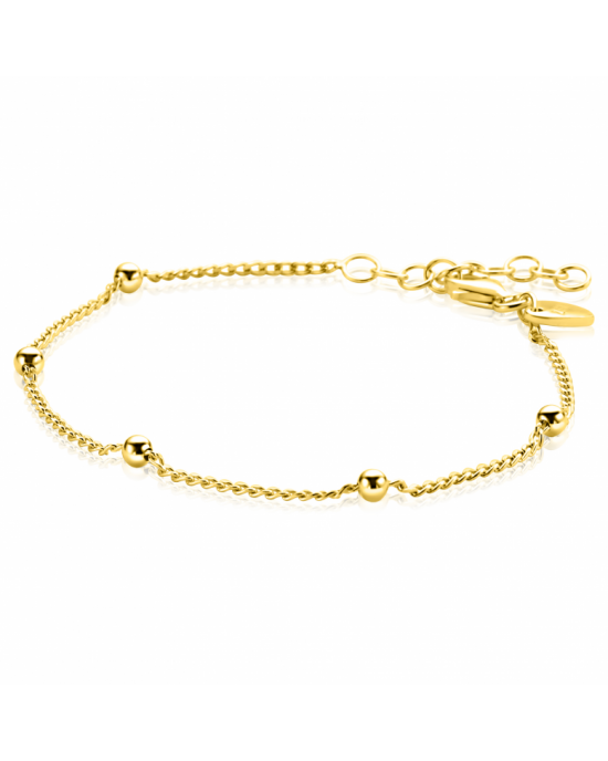 ZINZI gold plated zilveren gourmet schakelarmband met vijf glanzende bolletjes (3mm breed) ZIA2714G - 11115978