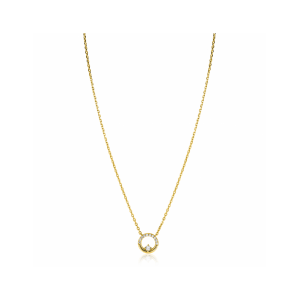 ZINZI gold plated zilveren collier, 42ƒ?"45cm met ronde open hanger (12mm) en bezet met witte zirkonia's ZIC2725Y - 11116302
