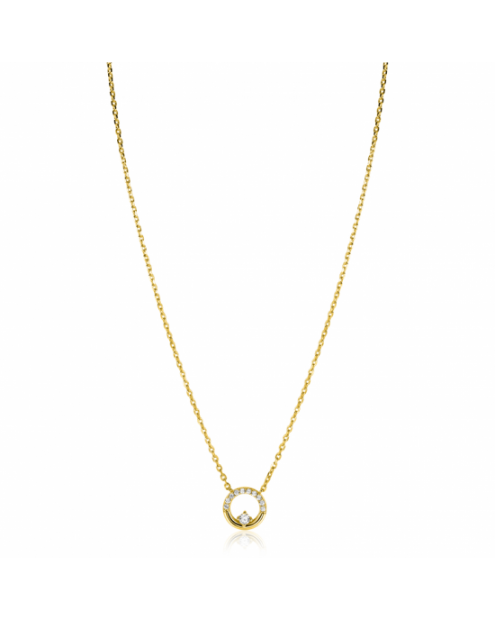 ZINZI gold plated zilveren collier, 42ƒ?"45cm met ronde open hanger (12mm) en bezet met witte zirkonia's ZIC2725Y - 11116302