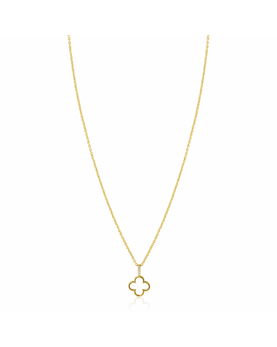 ZINZI gold plated zilveren kettinkje 42-45cm met open klaver hanger ZIC2743 - 11116256