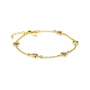 ZINZI gold plated zilveren fantasie armband met ronde vormen bruin en olijfgroen ZIA2770 - 11116156