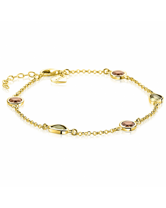 ZINZI gold plated zilveren fantasie armband met ronde vormen bruin en olijfgroen ZIA2770 - 11116156
