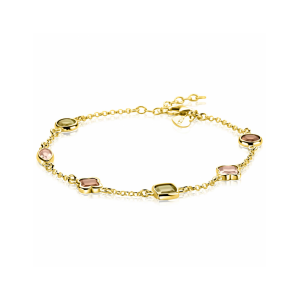 ZINZI gold plated zilveren fantasie armband met speelse vormen bruin en olijfgroen ZIA2771 - 11116157