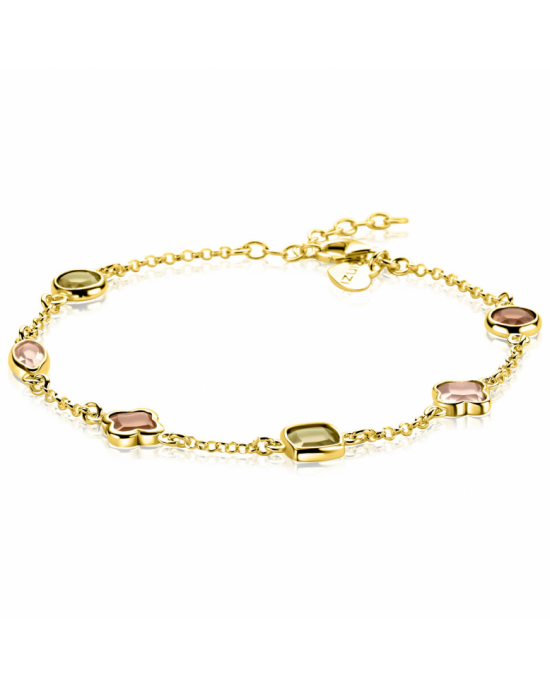 ZINZI gold plated zilveren fantasie armband met speelse vormen bruin en olijfgroen ZIA2771 - 11116157